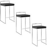 Fuji 26" Stackable Counter Stool in Stainless Steel & Black Velvet (Set of 3)